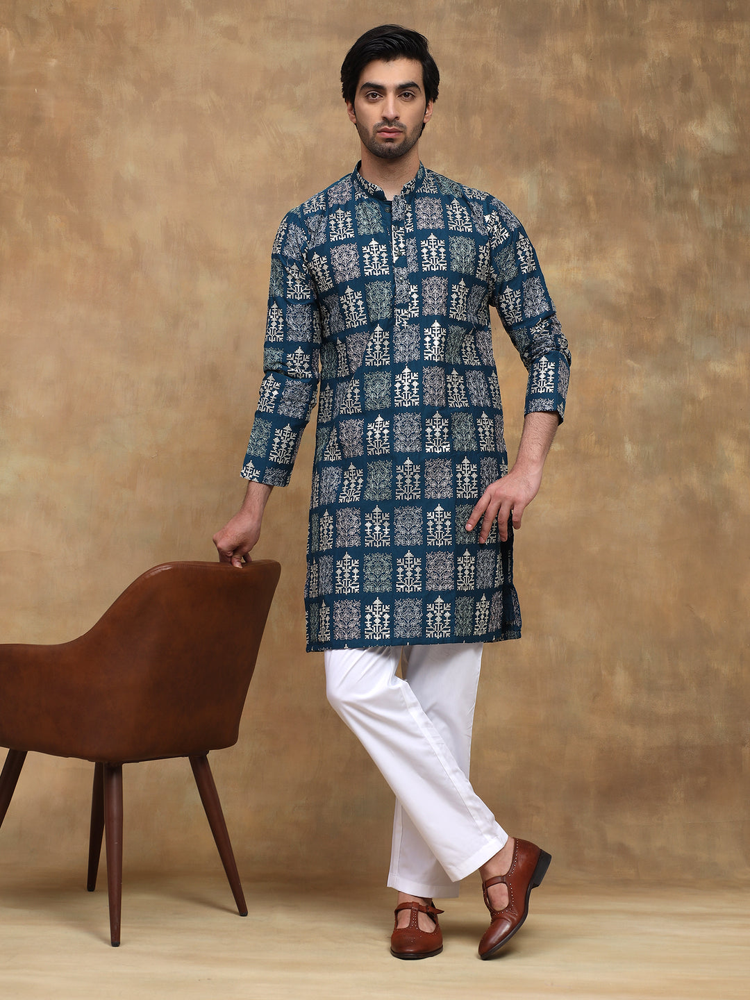 Teal Heritage Embroidered Kurta Set