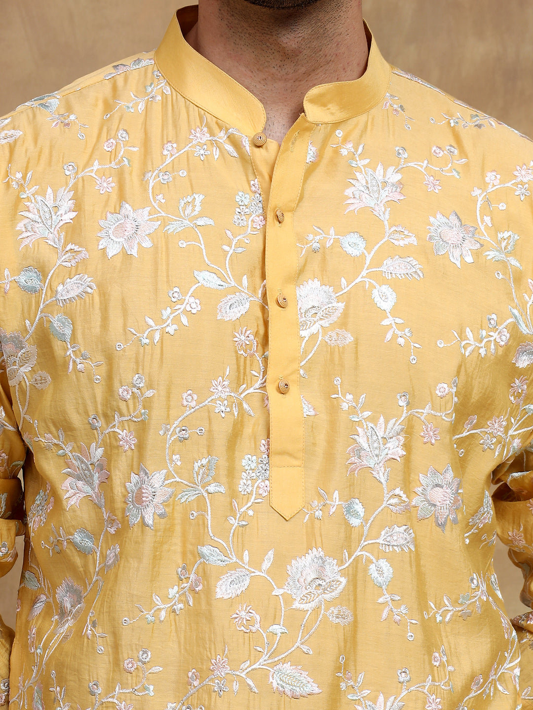 Yellow Floral Embroidered Kurta Set