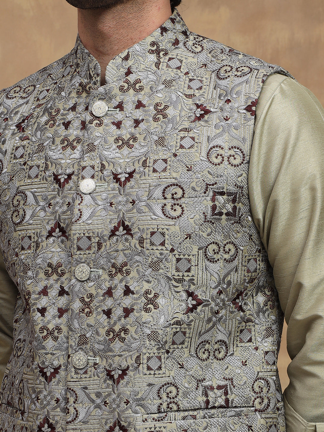 Pista Mirror Embroidered Kurta Set