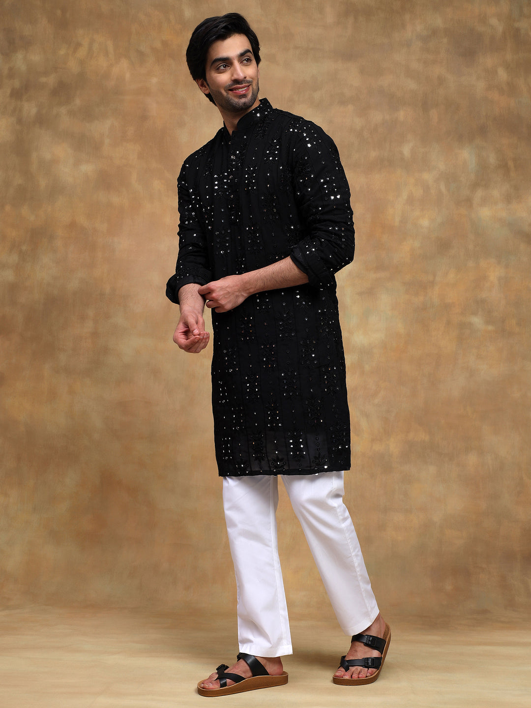 Black Tonal Embroidered Kurta Set