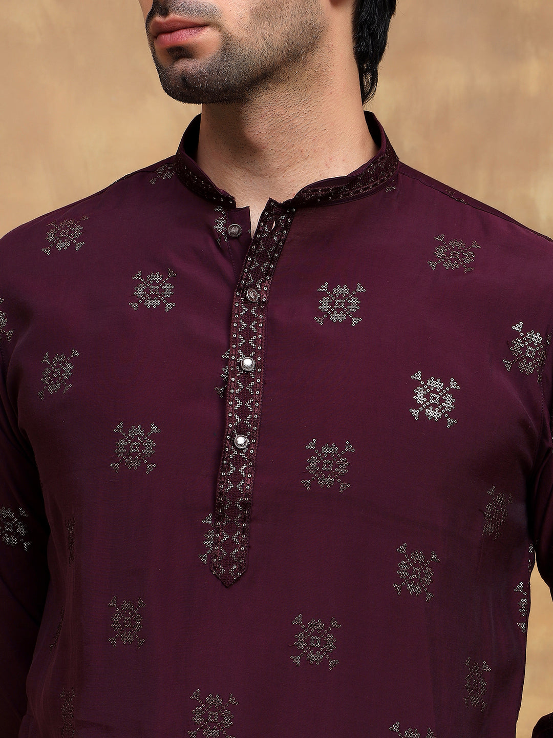 Dark Wine Sippi Embroidered Kurta Set