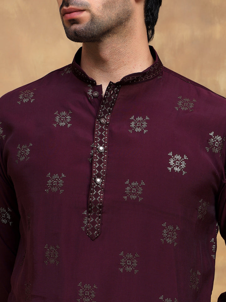 Dark Wine Sippi Embroidered Kurta Set