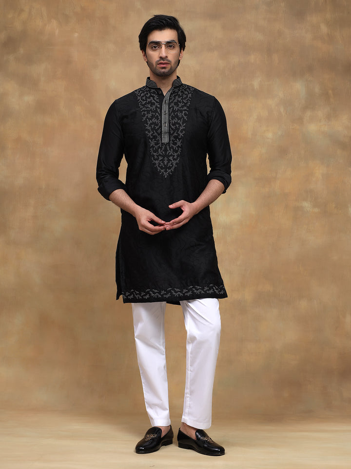Black Refined Embroidered Kurta Set