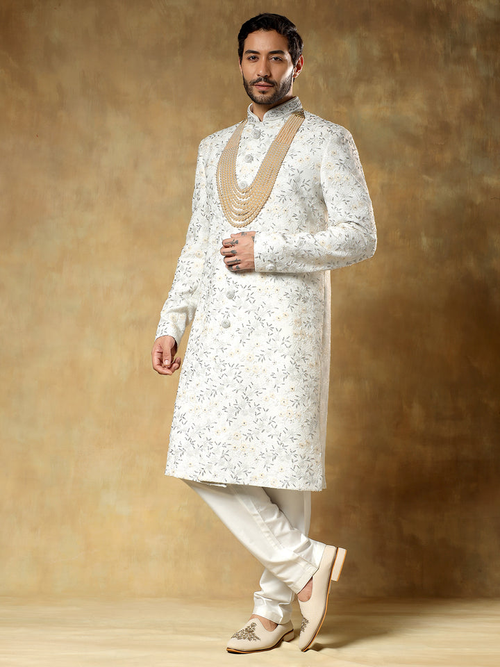 White Embroidered Sherwani Set for Groom