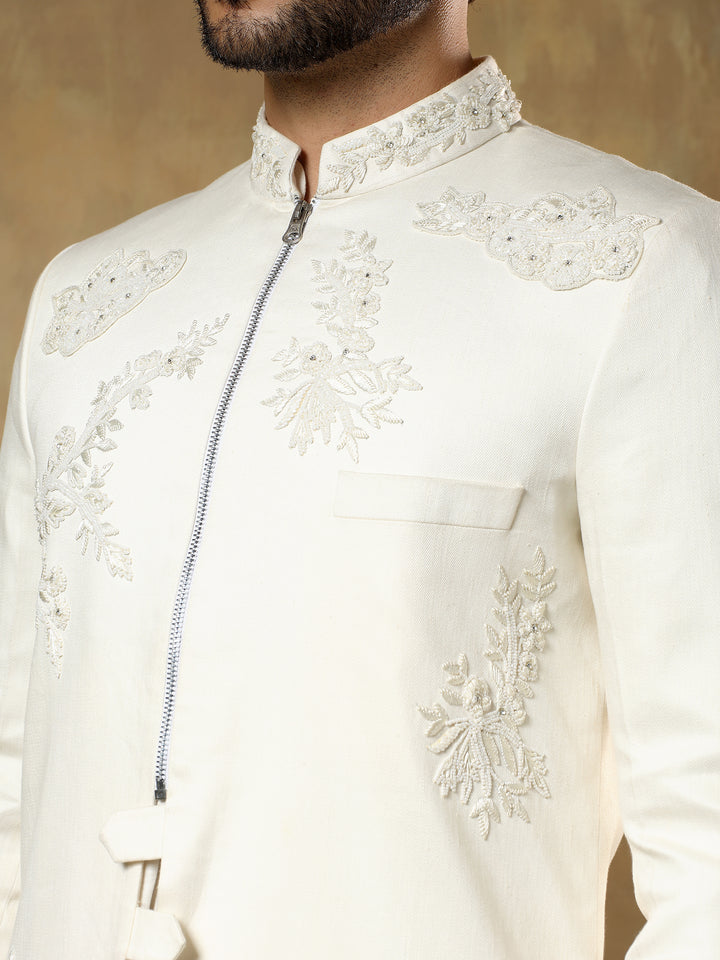 Cream Minimal Embroidered Indo-Western Set