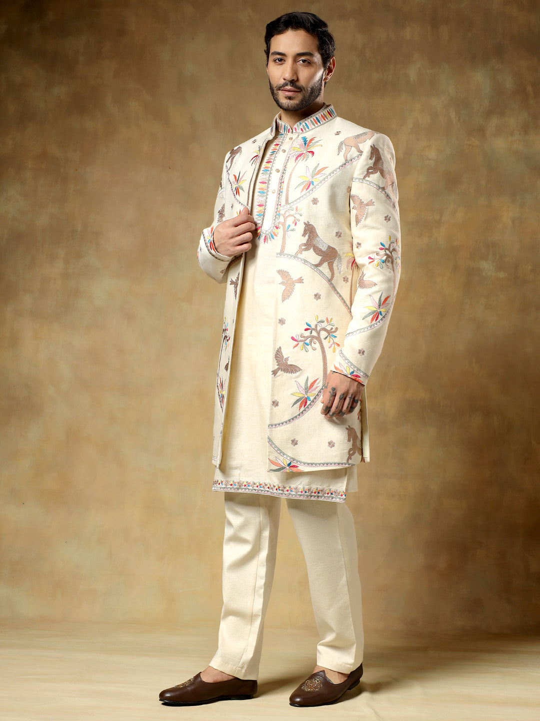 Multicolor Embroidered Open Indo-Western