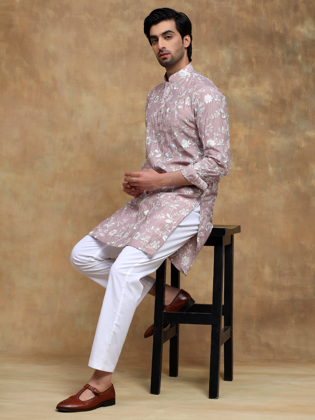 Lilac Embroidered Kurta Set