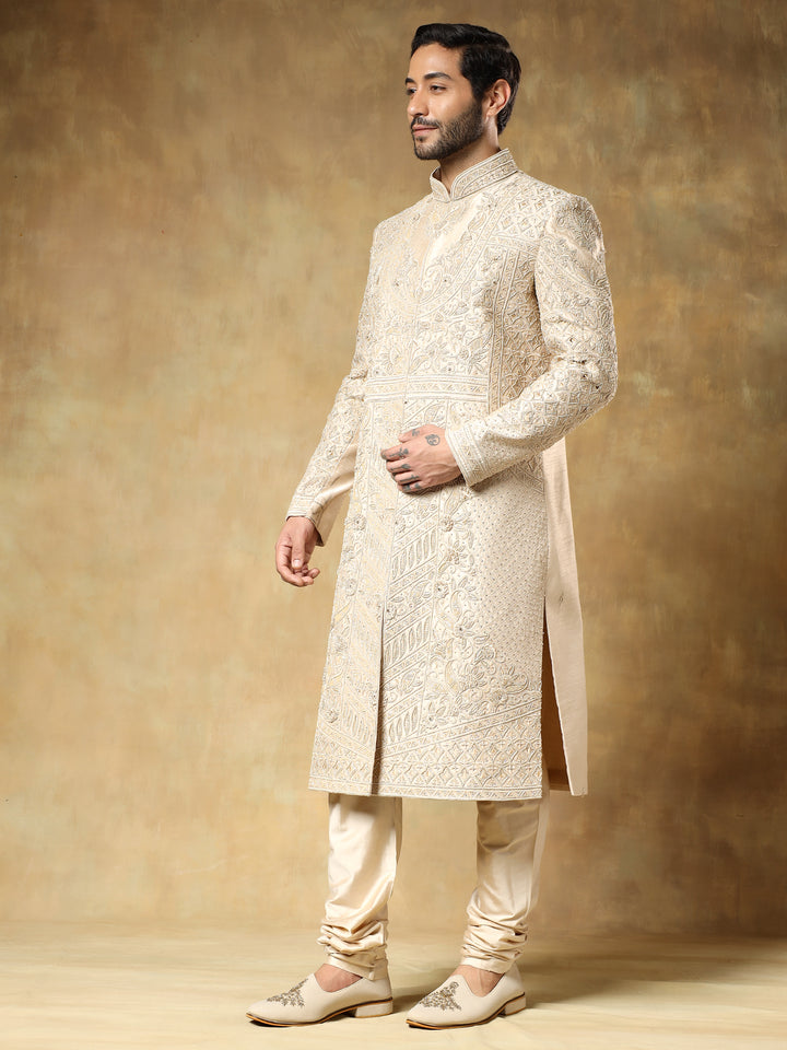 Fawn Embroidered Sherwani set