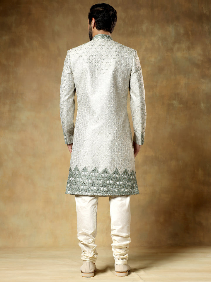 Pista Jacquard Sherwani Set