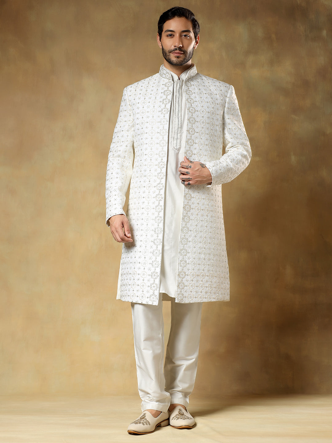 Off White Embroidered Indo-western
