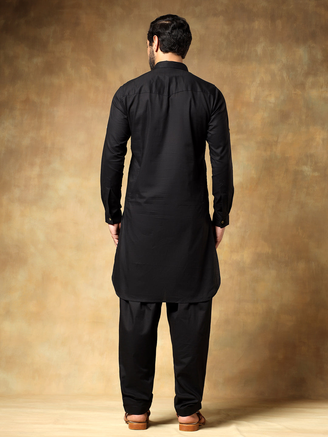 Black Cotton Pathani Set
