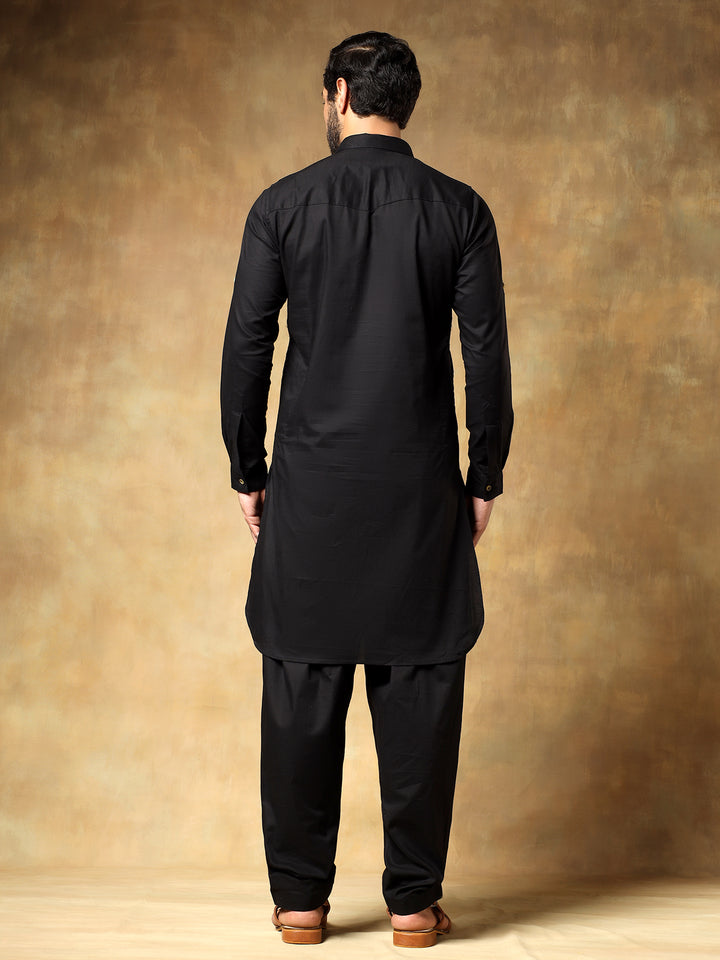 Black Cotton Pathani Set