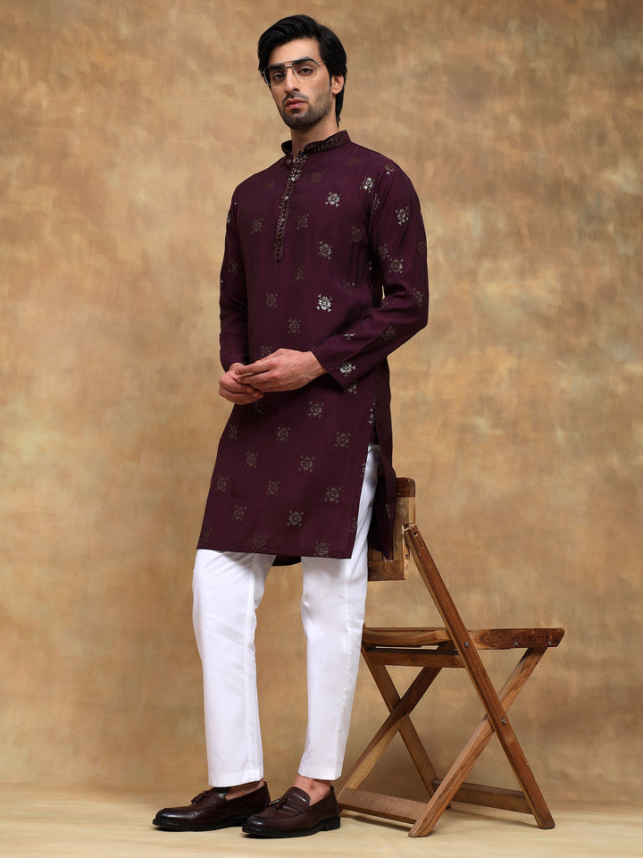 Dark Wine Sippi Embroidered Kurta Set