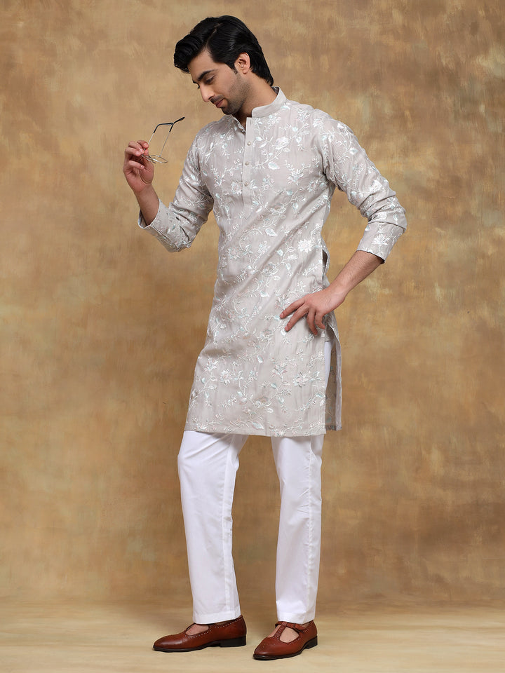 White Floral Embroidered Day Kurta Set