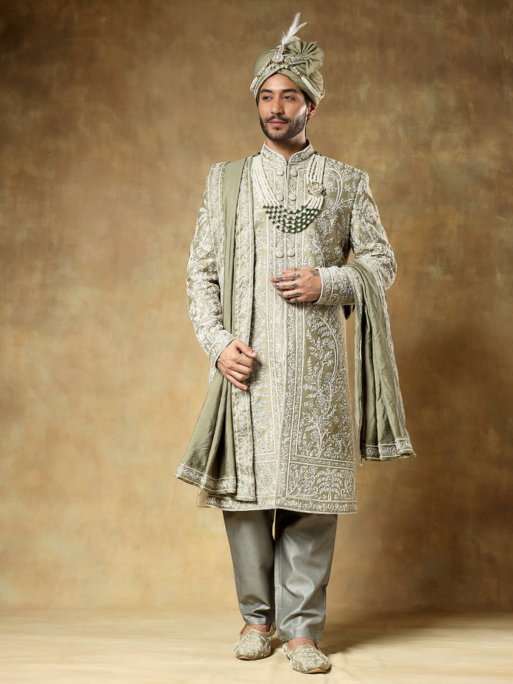 Pista Embroidered Sherwani Set