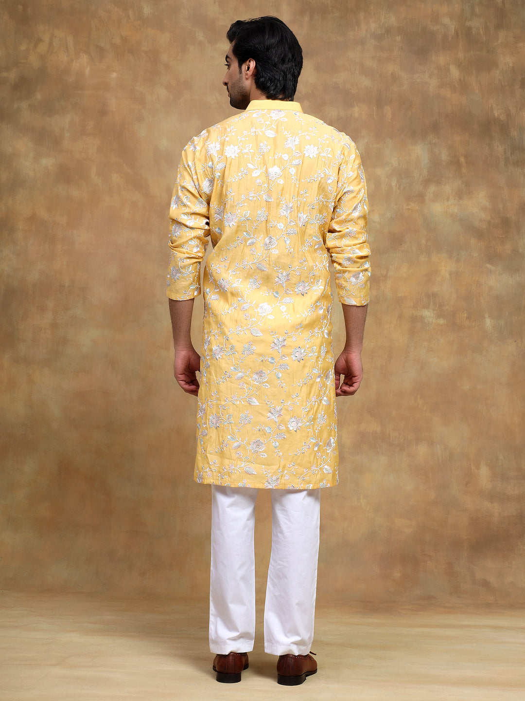 Yellow Floral Embroidered Kurta Set