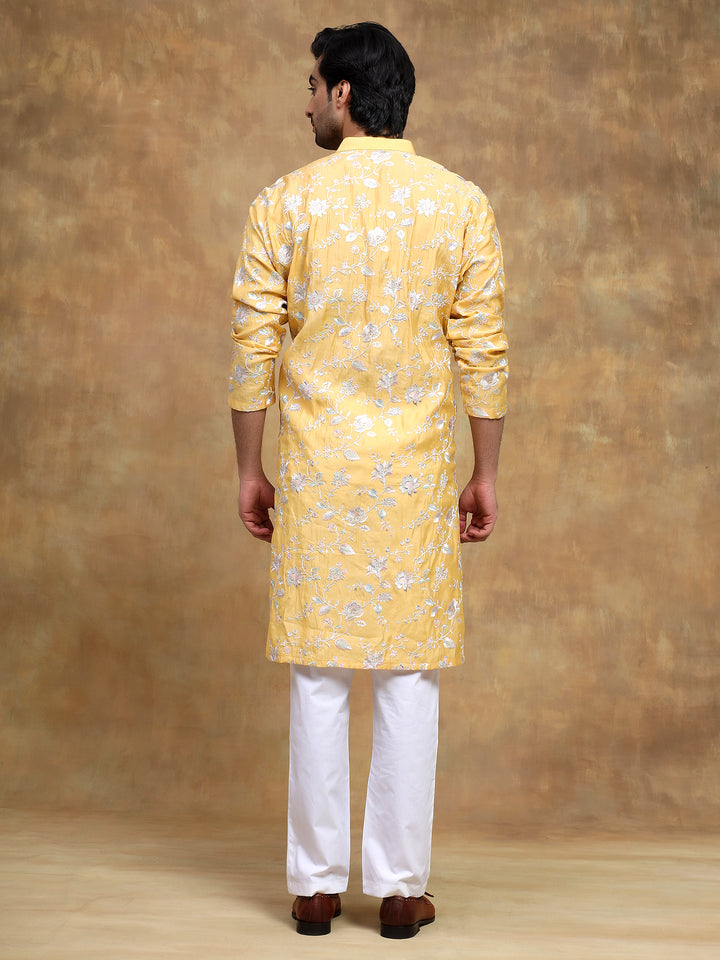 Yellow Floral Embroidered Kurta Set