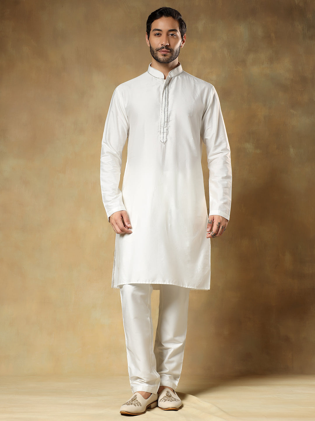 Off White Embroidered Indo-western