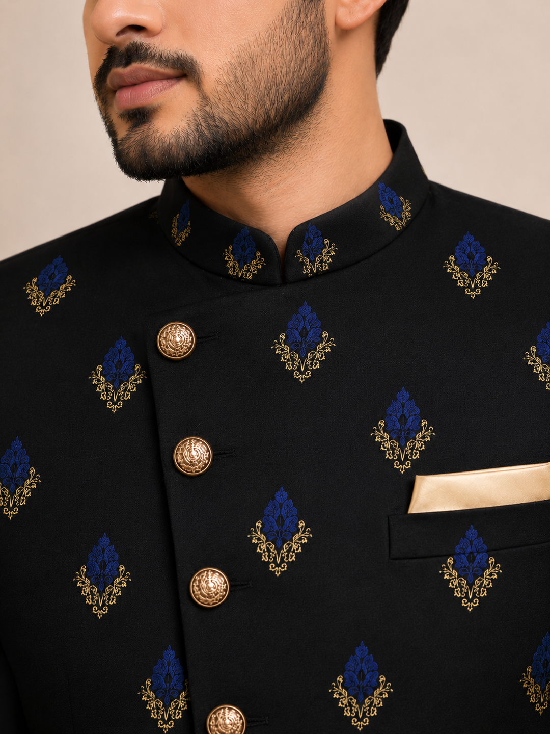 Black Indo Western with Royal Blue brocade Motif