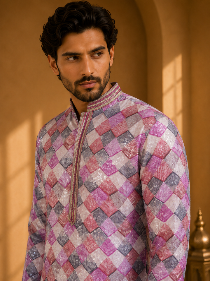 Pink Geometric Printed Kurta Set