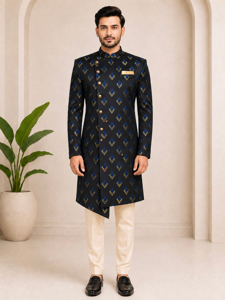 Black Indo Western with Royal Blue brocade Motif