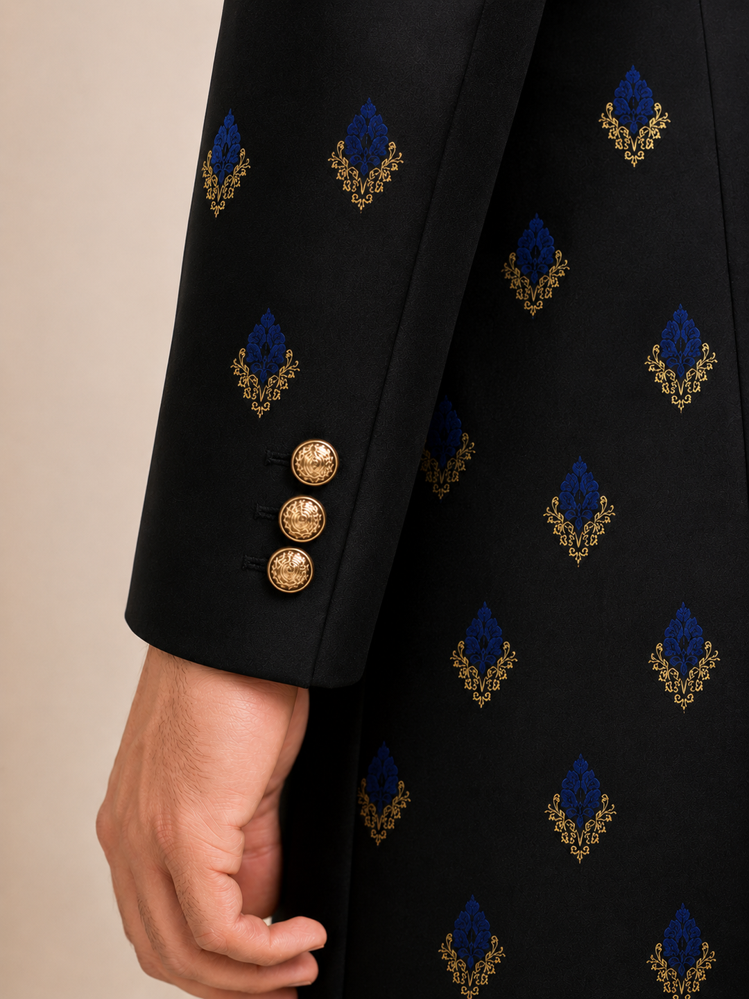 Black Indo Western with Royal Blue brocade Motif
