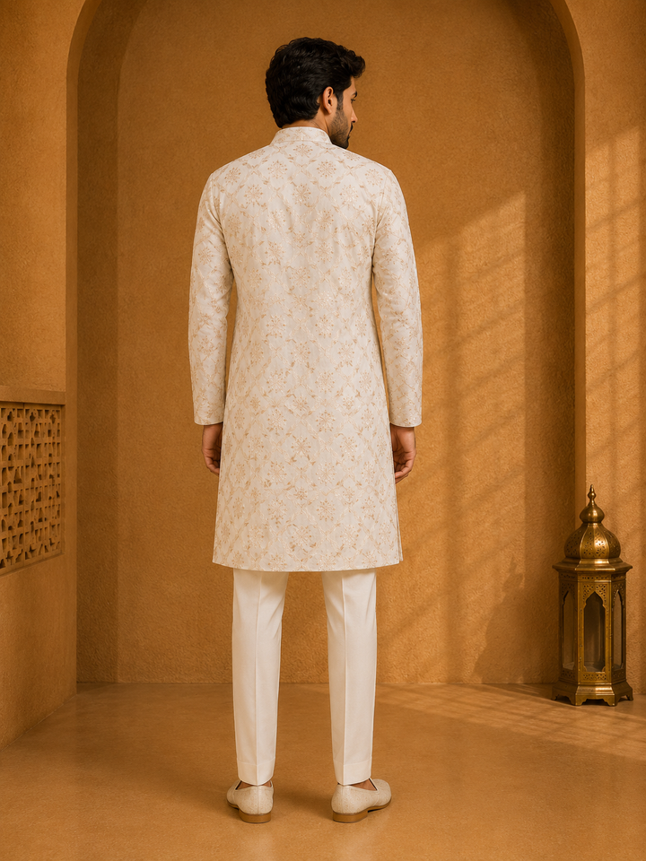 Champagne Kurta Set with Foil Printed Motif