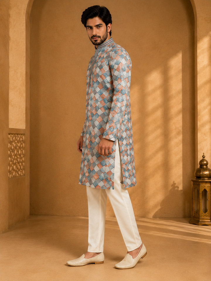 Teal Printed Kurta Set