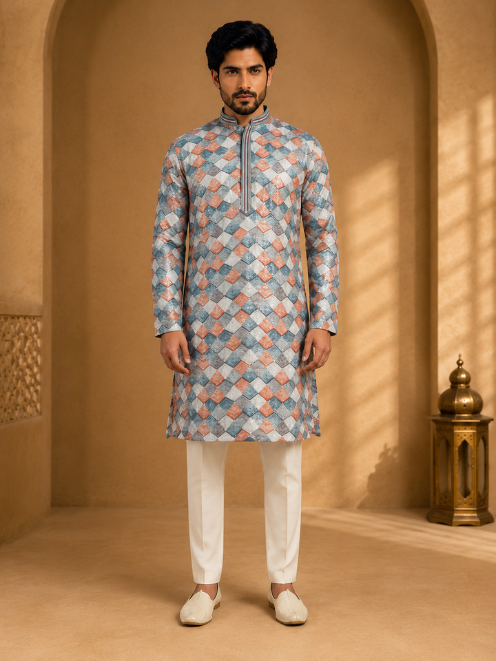Teal Printed Kurta Set