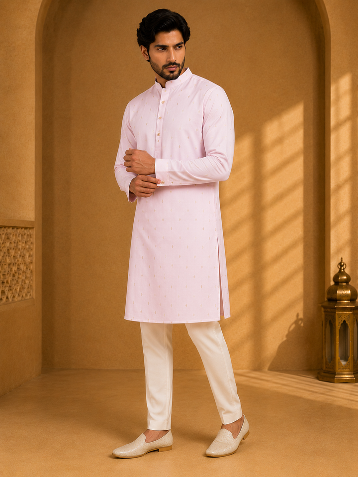 Light Pink Kurta Set with Woven Buta Motif