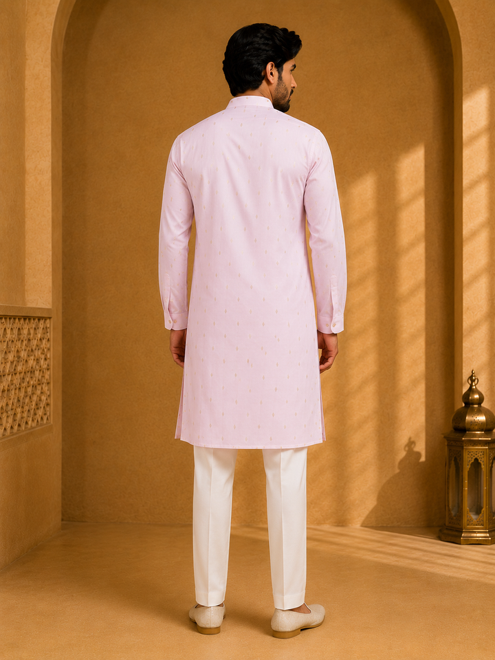 Light Pink Kurta Set with Woven Buta Motif