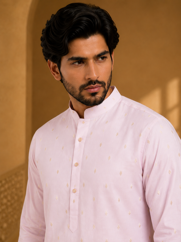 Light Pink Kurta Set with Woven Buta Motif