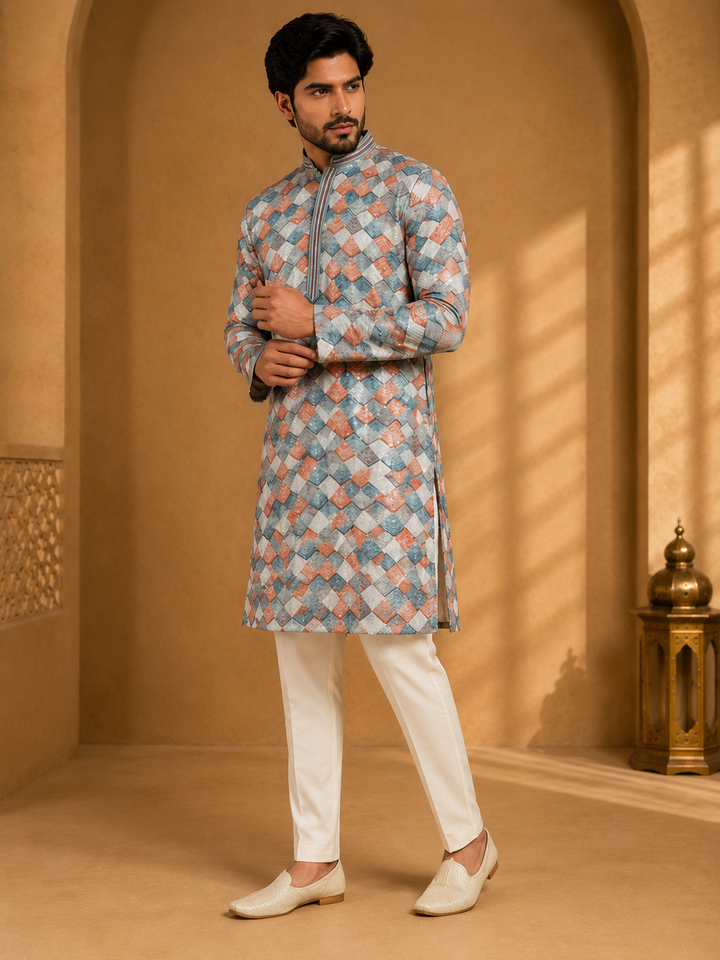 Teal Printed Kurta Set