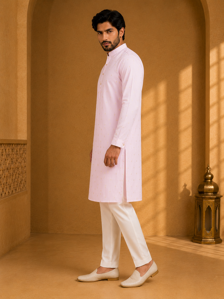 Light Pink Kurta Set with Woven Buta Motif