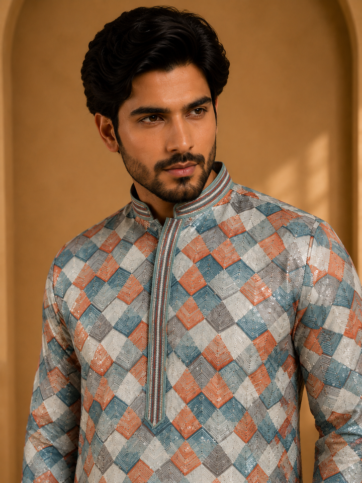 Teal Printed Kurta Set