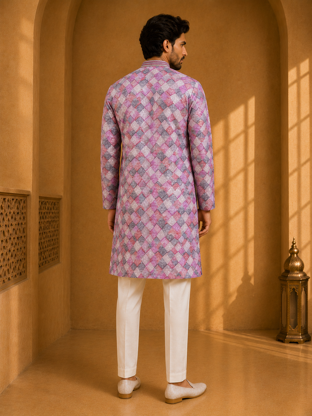 Pink Geometric Printed Kurta Set