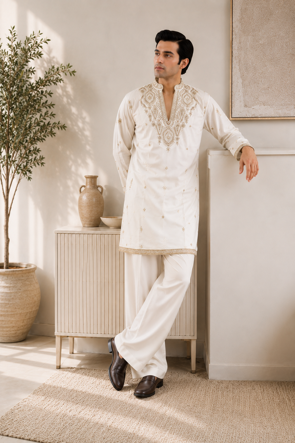 Ivory Gold Zari Embroidered Kurta