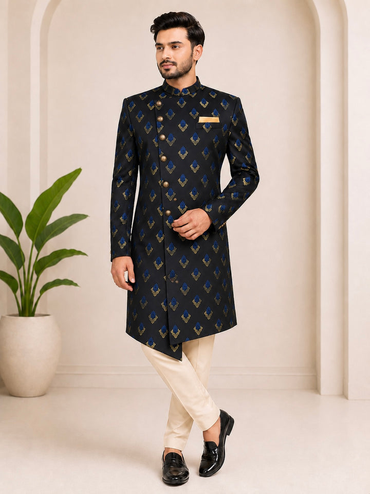 Black Indo Western with Royal Blue brocade Motif