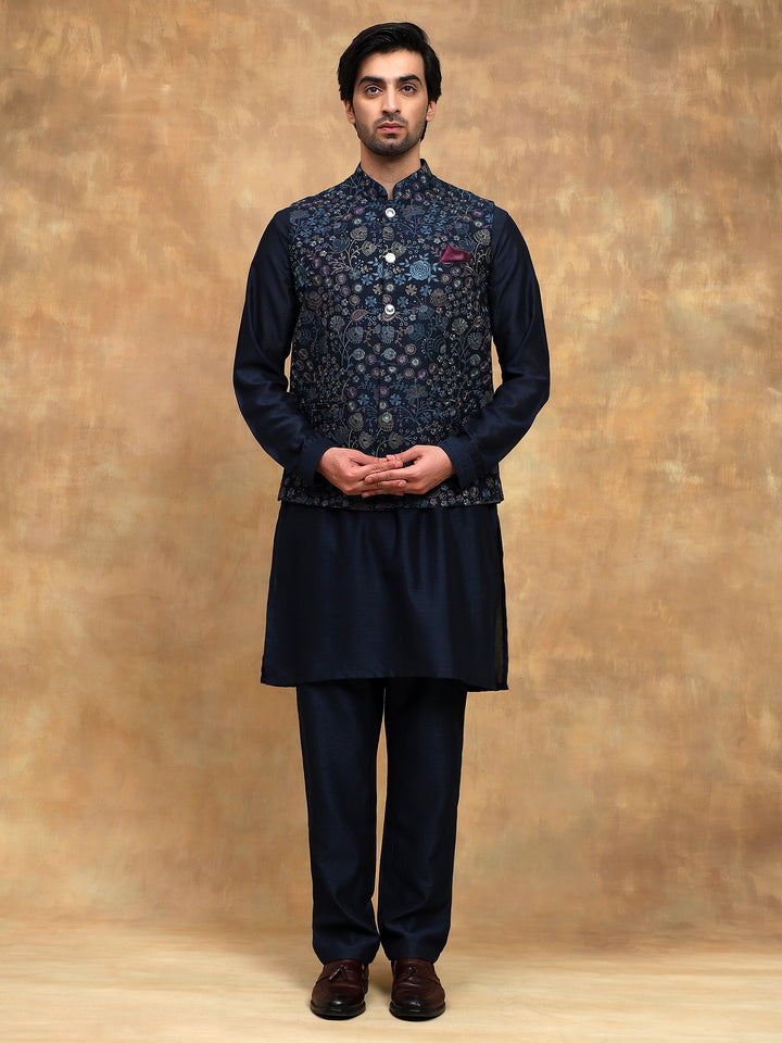Teal Thread Embroidered Kurta Set