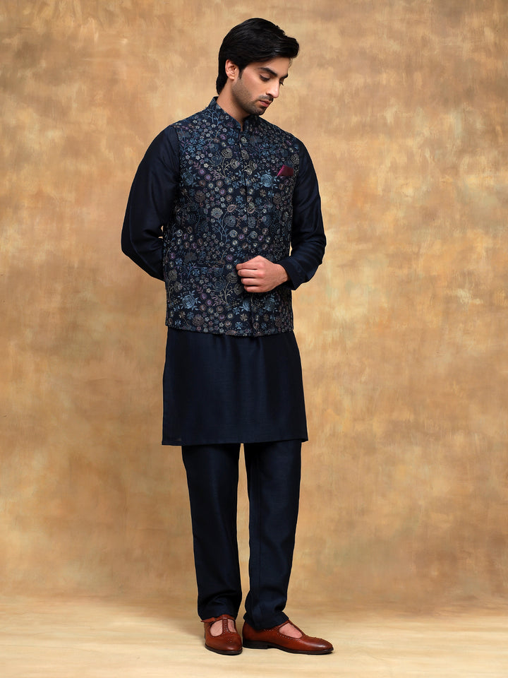 Teal Thread Embroidered Kurta Set