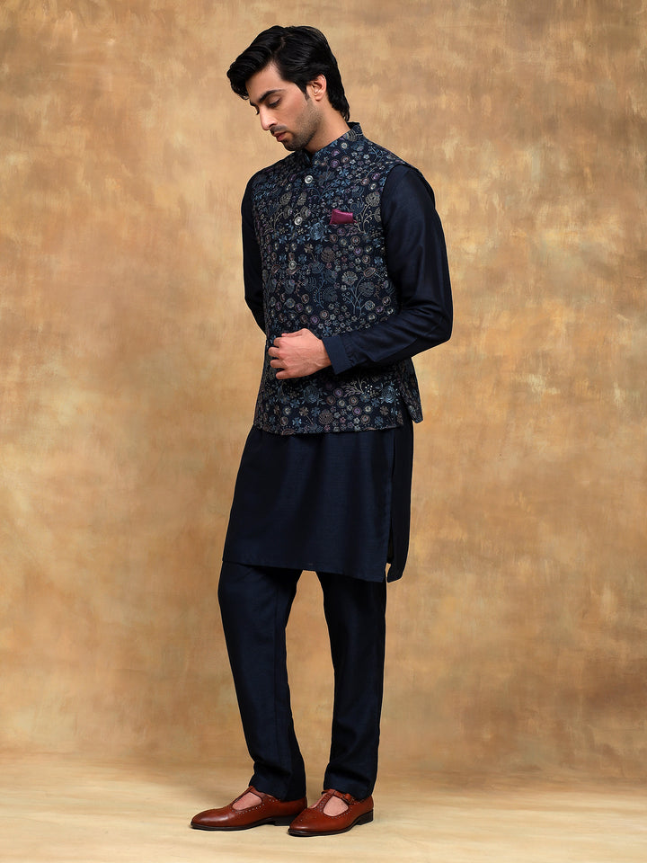 Teal Thread Embroidered Kurta Set