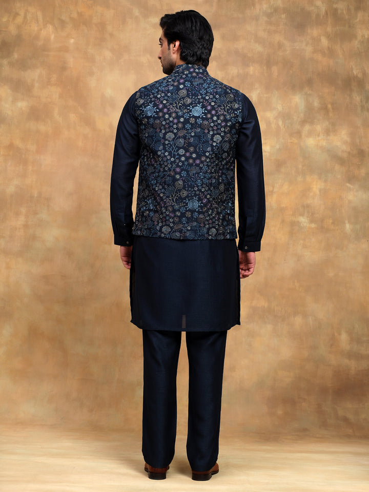 Teal Thread Embroidered Kurta Set