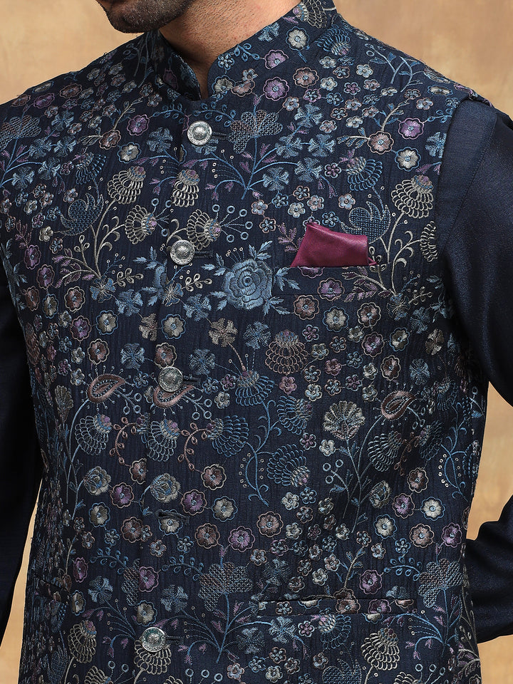 Teal Thread Embroidered Kurta Set