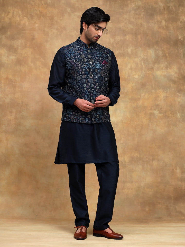 Teal Thread Embroidered Kurta Set