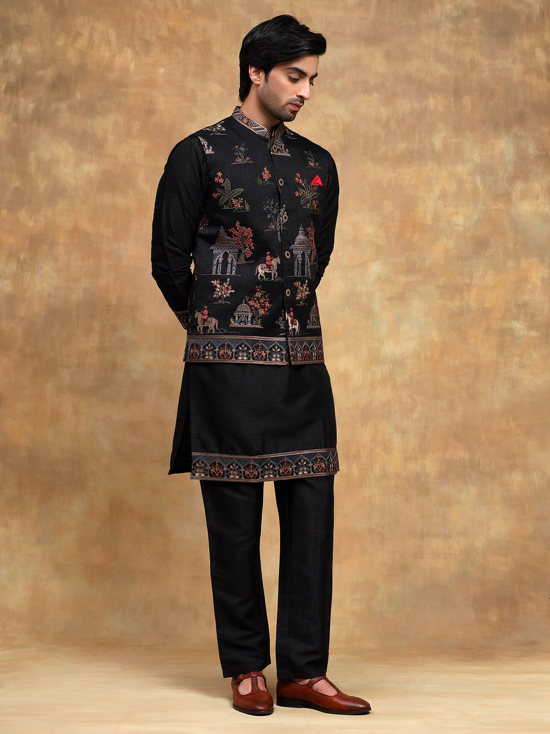 Black Embroidered Nehru Jacket Set