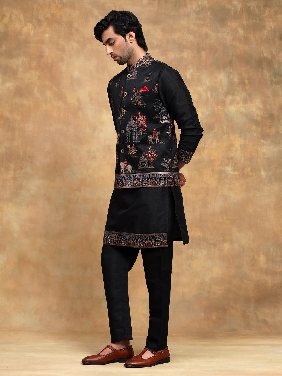 Black Embroidered Nehru Jacket Set