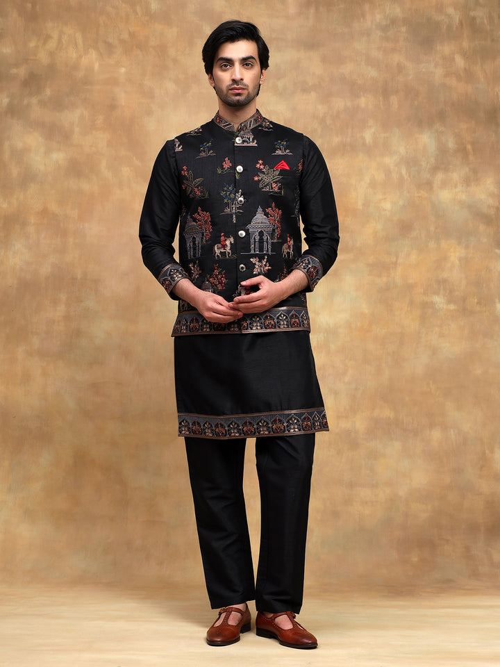 Black Embroidered Nehru Jacket Set