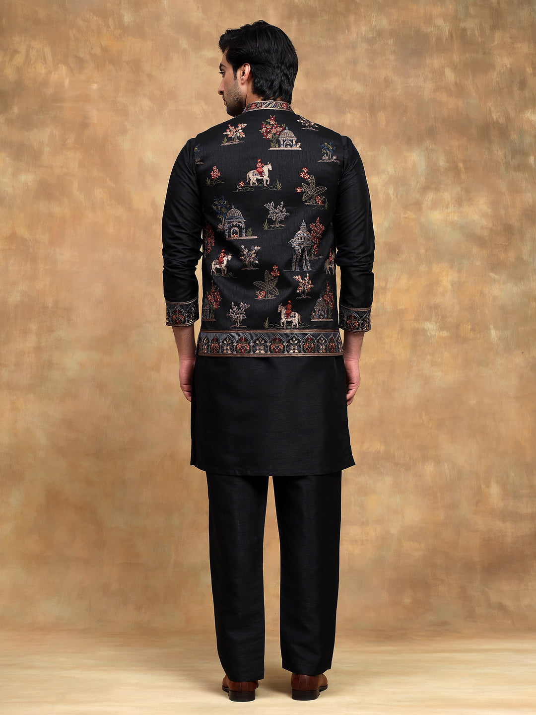 Black Embroidered Nehru Jacket Set