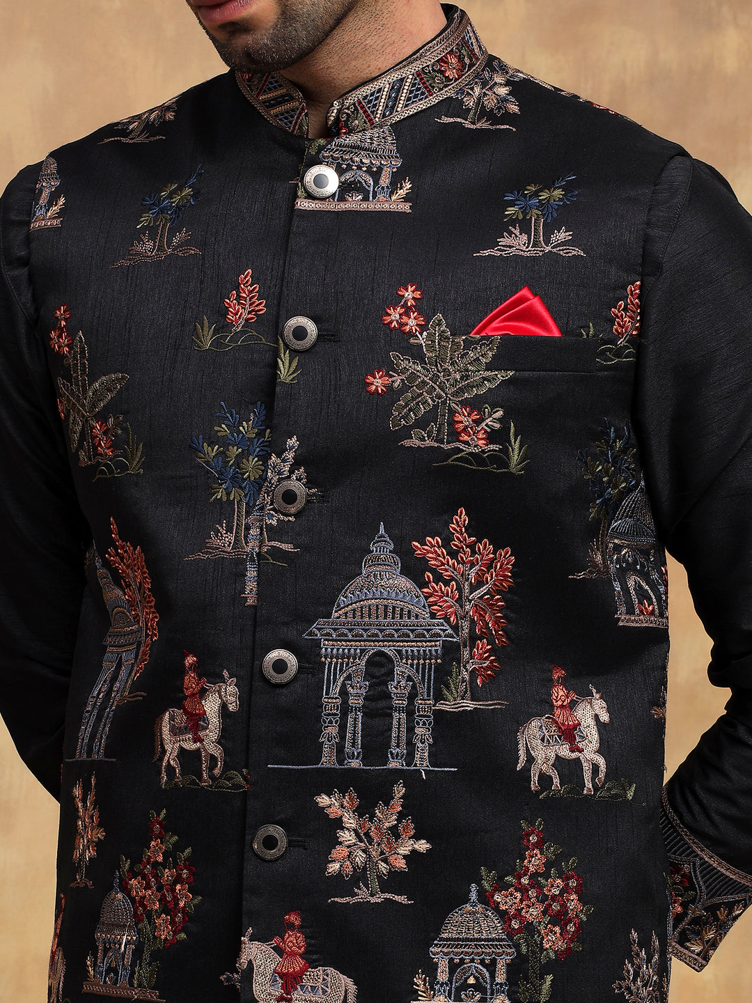 Black Embroidered Nehru Jacket Set