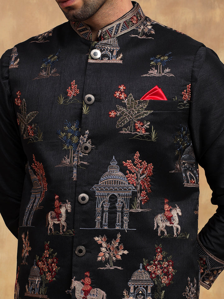 Black Embroidered Nehru Jacket Set
